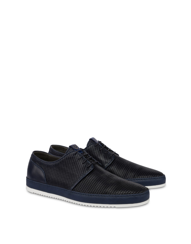Pollini Derby In Pelle Stampa Traforata Foxing Blu Consegna Veloce