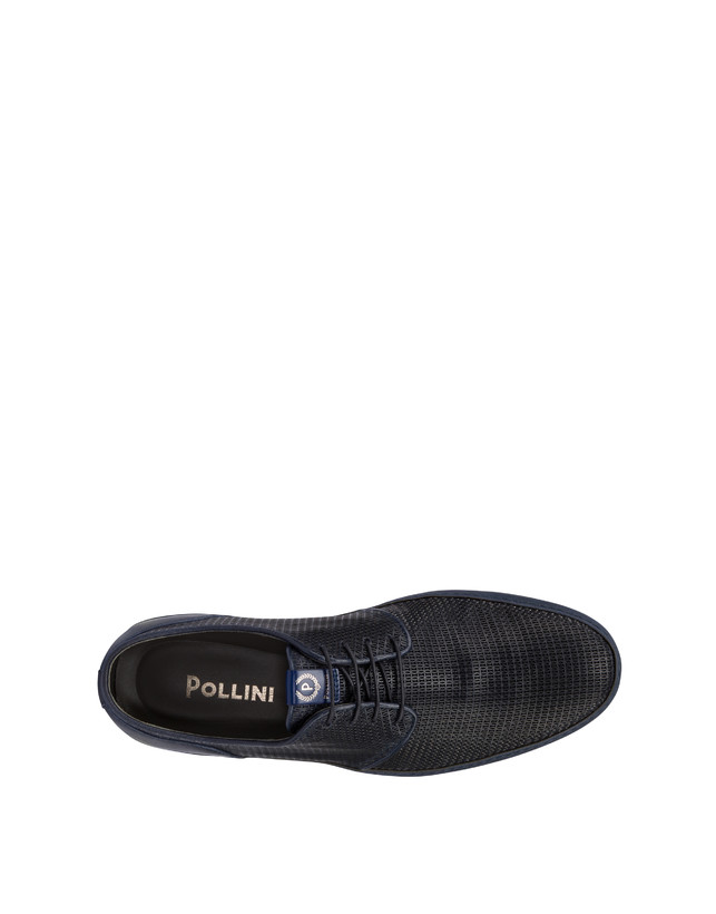 Pollini Derby In Pelle Stampa Traforata Foxing Blu Consegna Veloce