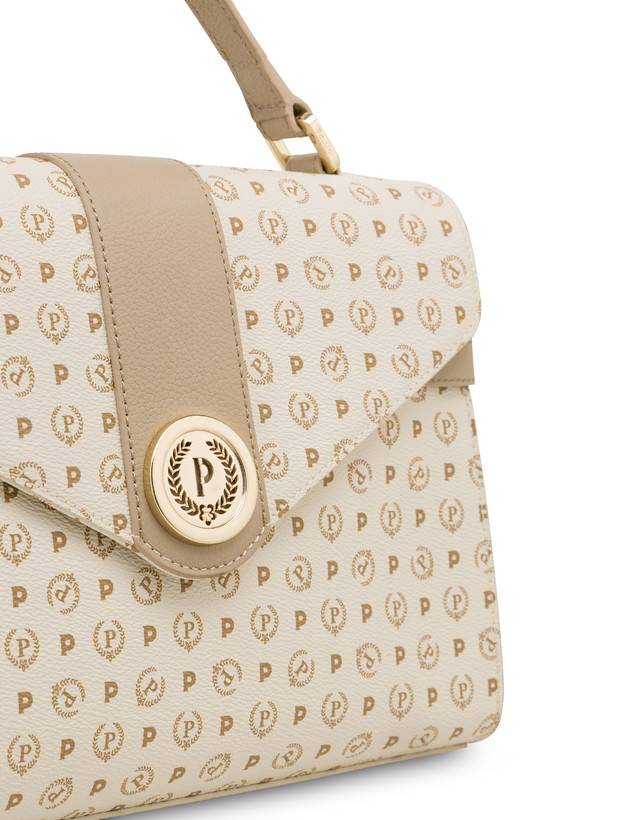 Pollini Borsa A Mano Strutturata Heritage Logo Classic Avorio/ghiaccio Novità