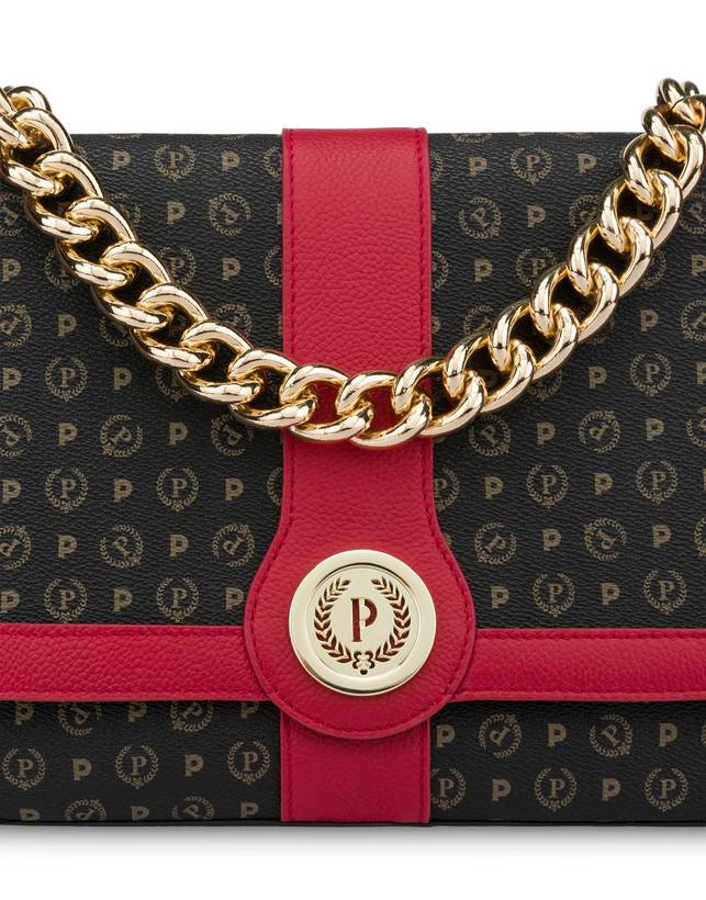 Pollini Borsa A Spalla Heritage Logo Classic Nero/lacca Presa
