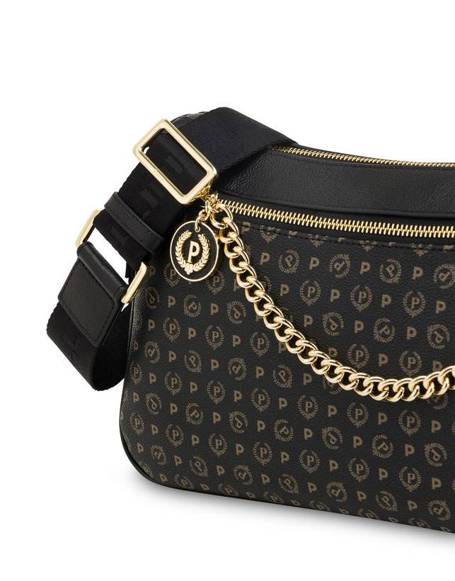Pollini Borsa A Tracolla In Pvc Heritage Logo Classic Nero/nero Outlet