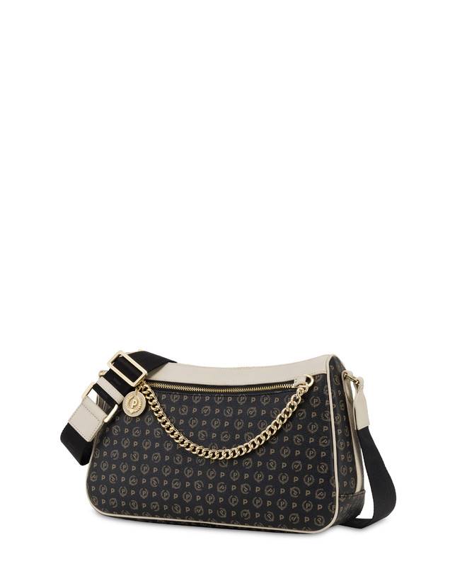 Pollini Borsa A Tracolla In Pvc Heritage Logo Classic Nero/avorio In Vendita