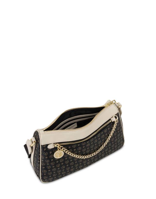 Pollini Borsa A Tracolla In Pvc Heritage Logo Classic Nero/avorio In Vendita