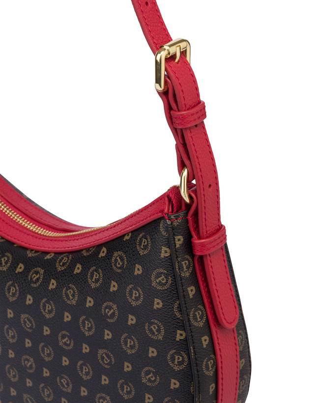 Pollini Hobo Bag In Pvc Heritage Logo Classic Nero/lacca Negozio