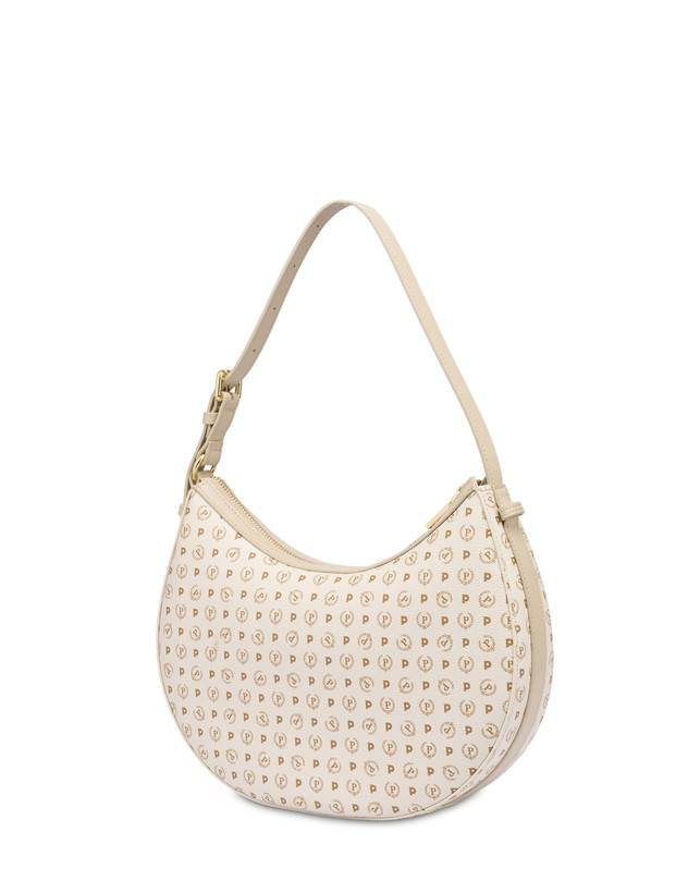 Pollini Hobo Bag In Pvc Heritage Logo Classic Avorio/ghiaccio Nuova