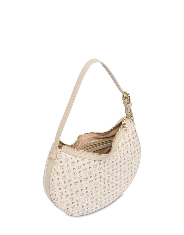 Pollini Hobo Bag In Pvc Heritage Logo Classic Avorio/ghiaccio Nuova
