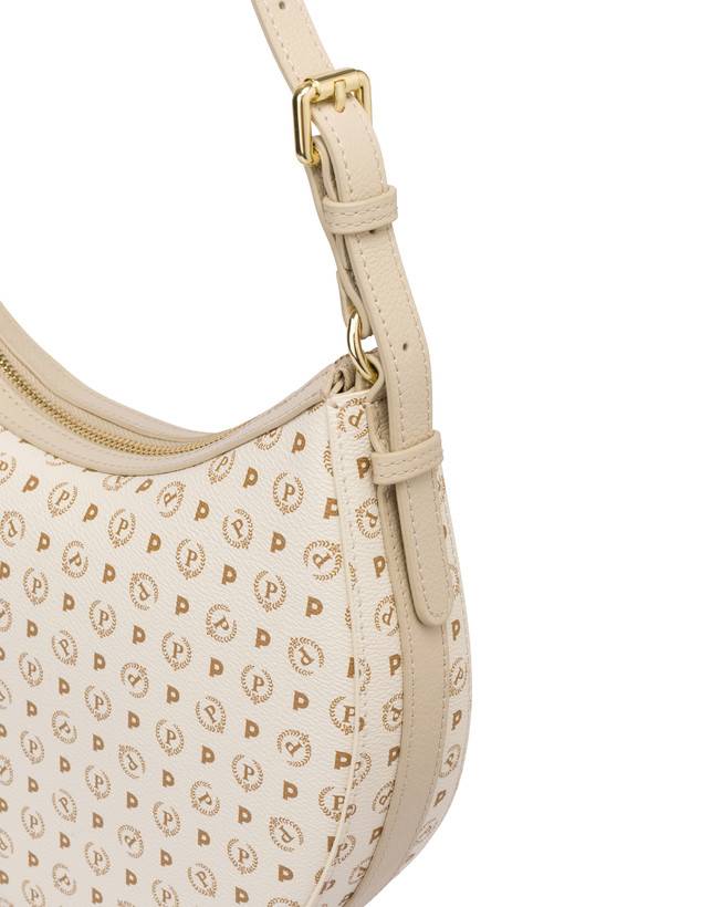 Pollini Hobo Bag In Pvc Heritage Logo Classic Avorio/ghiaccio Nuova