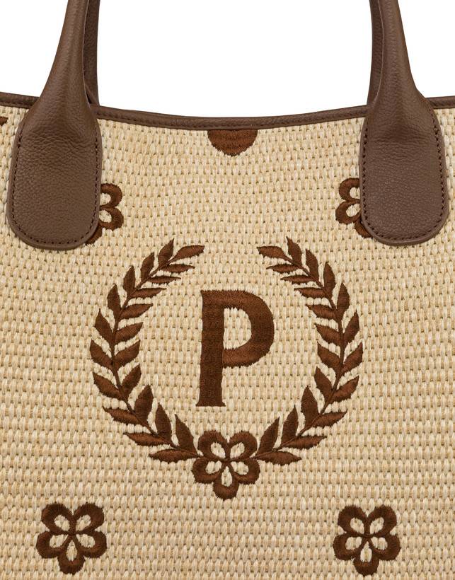 Pollini Tote Bag In Paglia Macro Heritage Big Naturale/t.moro/marrone Moda