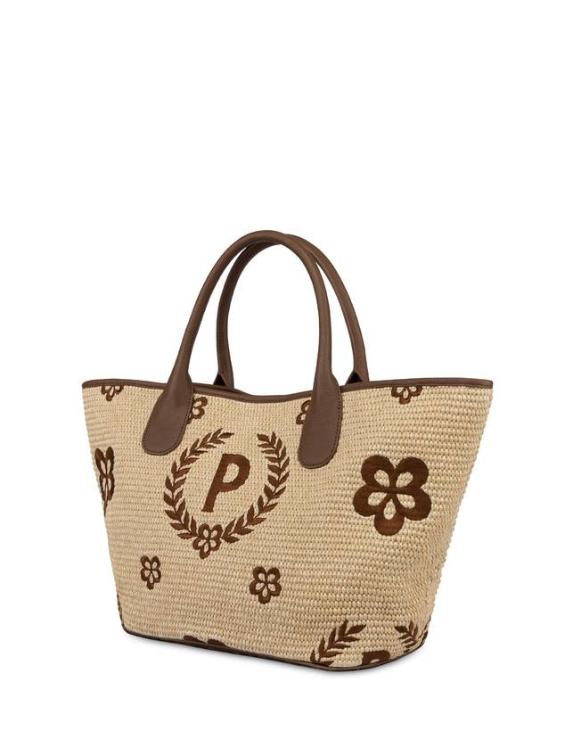 Pollini Tote Bag In Paglia Macro Heritage Medium Naturale/t.moro/marrone Negozio