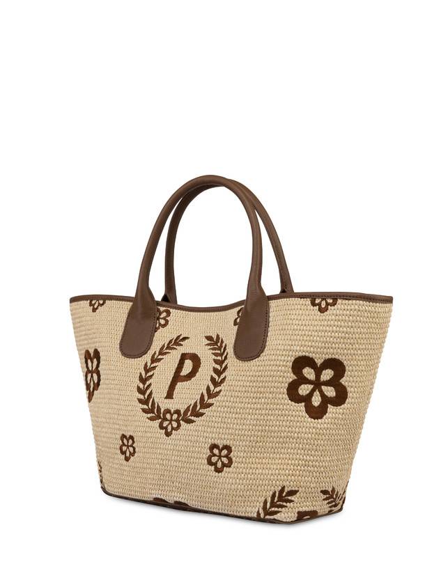 Pollini Tote Bag In Paglia Macro Heritage Medium Naturale/t.moro/marrone Negozio