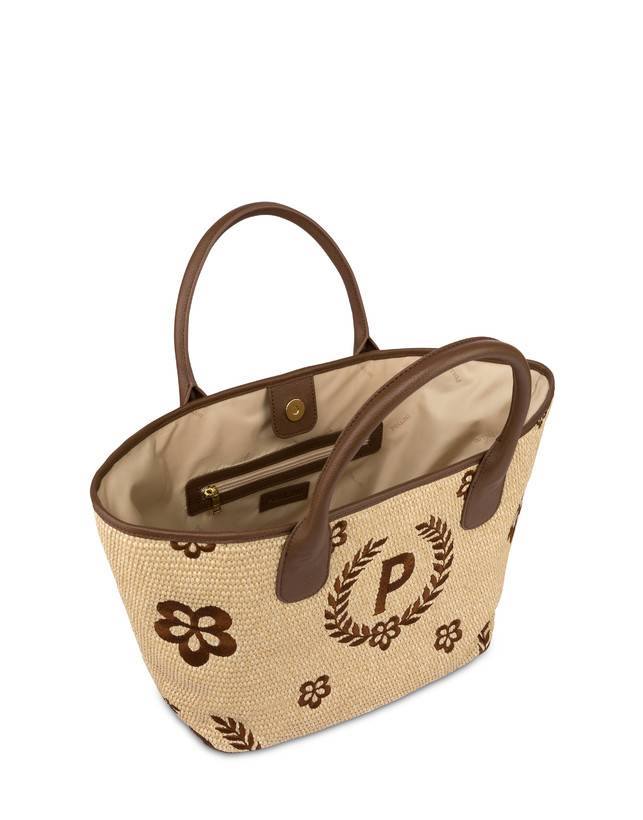 Pollini Tote Bag In Paglia Macro Heritage Medium Naturale/t.moro/marrone Negozio