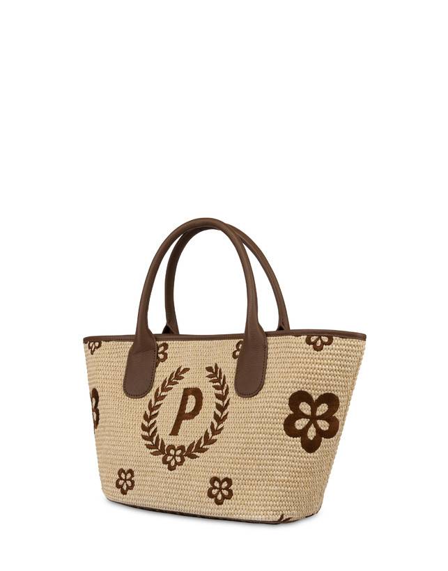 Pollini Tote Bag In Paglia Macro Heritage Small Naturale/t.moro/marrone Italy