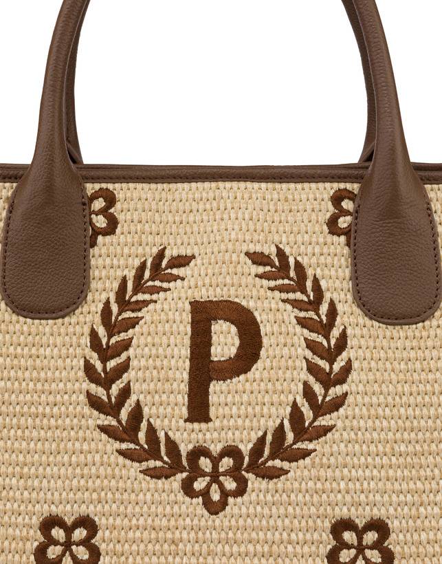 Pollini Tote Bag In Paglia Macro Heritage Small Naturale/t.moro/marrone Italy