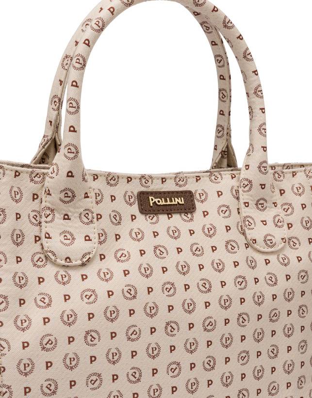Pollini Borsa Tote Heritage Denim Jacquard Avorio/marrone 2025