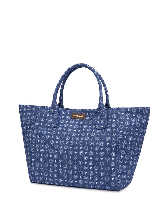 Pollini Borsa Tote Heritage Denim Jacquard Blu/marrone In Linea