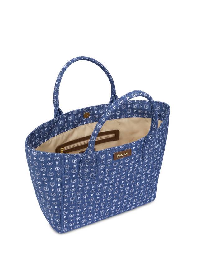 Pollini Borsa Tote Heritage Denim Jacquard Blu/marrone In Linea