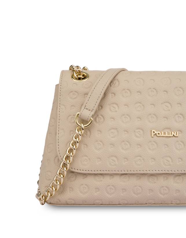 Pollini Borsa A Spalla Heritage Logo Embossed Avorio Rilascio limitato