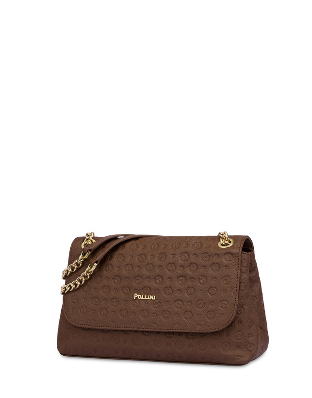 Pollini Borsa A Spalla Heritage Logo Embossed Marrone Ultimi tre giorni