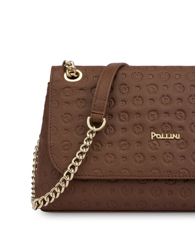 Pollini Borsa A Spalla Heritage Logo Embossed Marrone Ultimi tre giorni