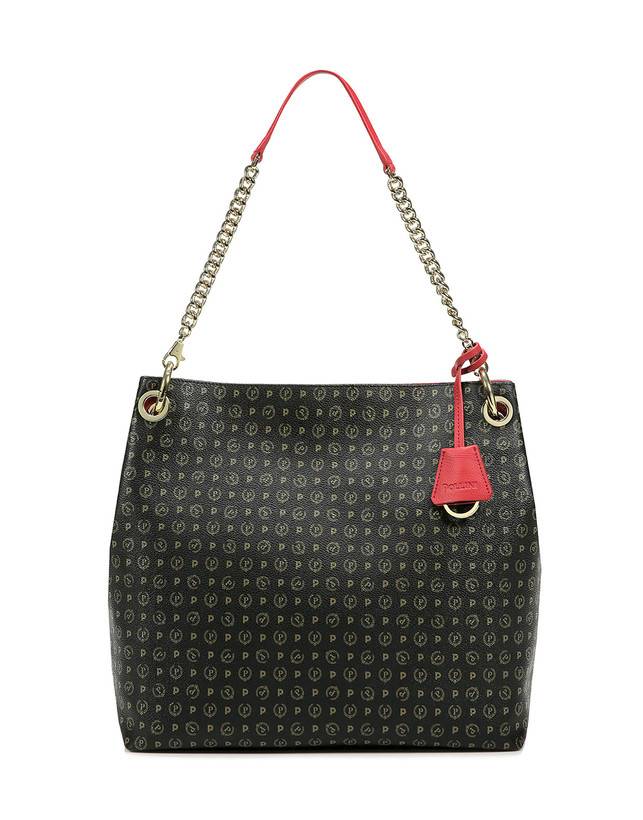 Pollini Borsa A Spalla Heritage Logo Classic Nero/lacca Super sconto