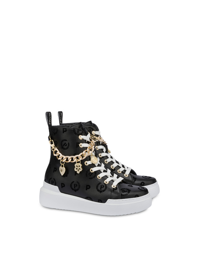Pollini High Sneakers Con Charms Heritage Flock Nero/nero Duty-free