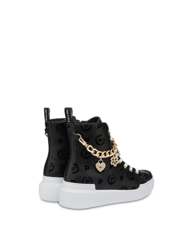 Pollini High Sneakers Con Charms Heritage Flock Nero/nero Duty-free