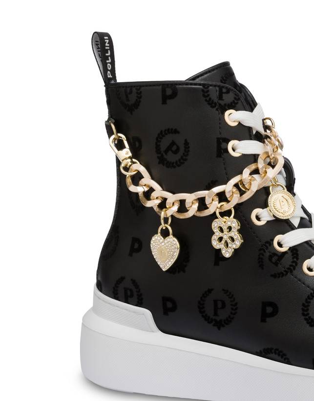 Pollini High Sneakers Con Charms Heritage Flock Nero/nero Duty-free