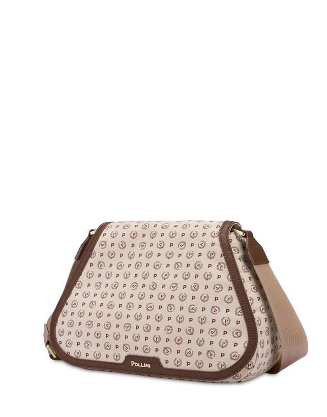 Pollini Borsa A Tracolla Heritage Denim Jacquard Avorio/marrone Vendita Calda