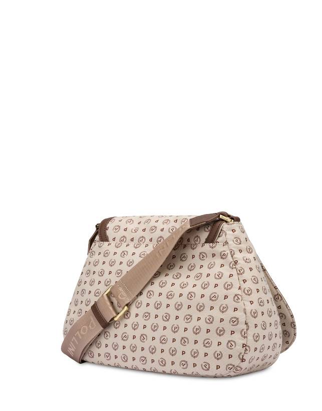 Pollini Borsa A Tracolla Heritage Denim Jacquard Avorio/marrone Vendita Calda