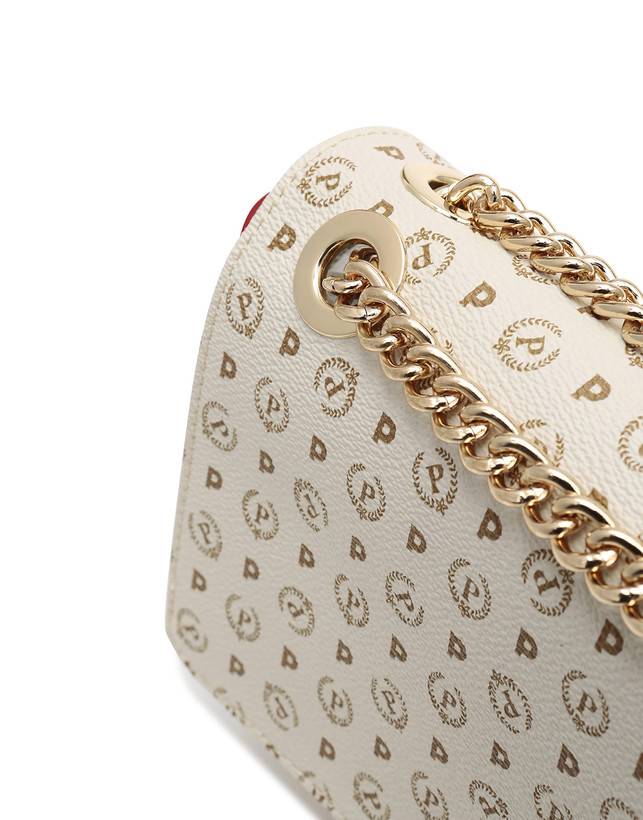 Pollini Borsa A Spalla Con Catena Heritage Logo Classic Avorio/lacca Negozio