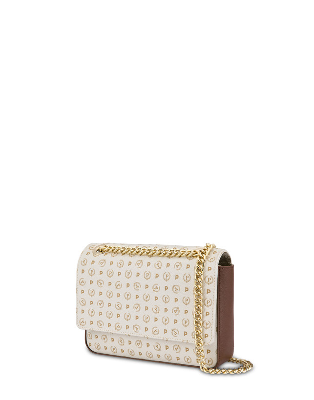 Pollini Borsa A Spalla Con Catena Heritage Logo Classic Avorio/marrone In Saldo