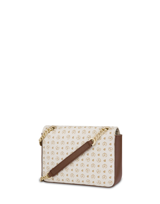 Pollini Borsa A Spalla Con Catena Heritage Logo Classic Avorio/marrone In Saldo