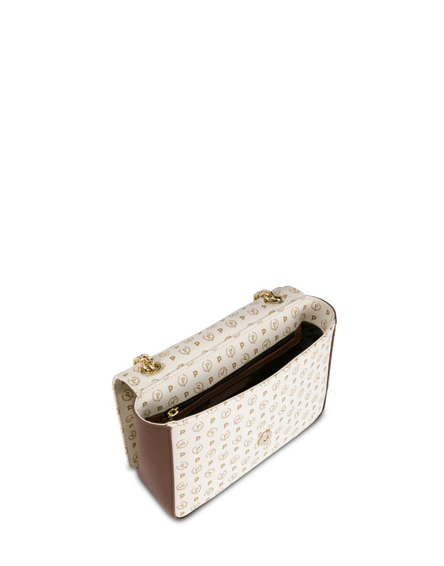 Pollini Borsa A Spalla Con Catena Heritage Logo Classic Avorio/marrone In Saldo