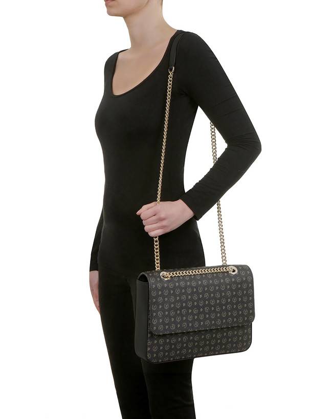 Pollini Borsa A Spalla Con Catena Heritage Logo Classic Nero/nero Nuova