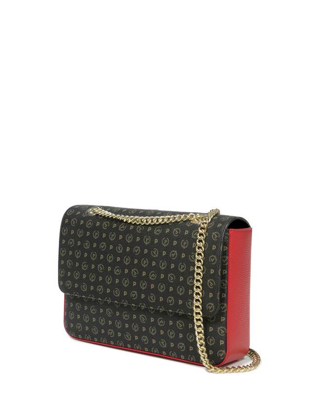 Pollini Borsa A Spalla Con Catena Heritage Logo Classic Nero/lacca Moda