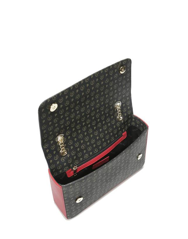 Pollini Borsa A Spalla Con Catena Heritage Logo Classic Nero/lacca Moda