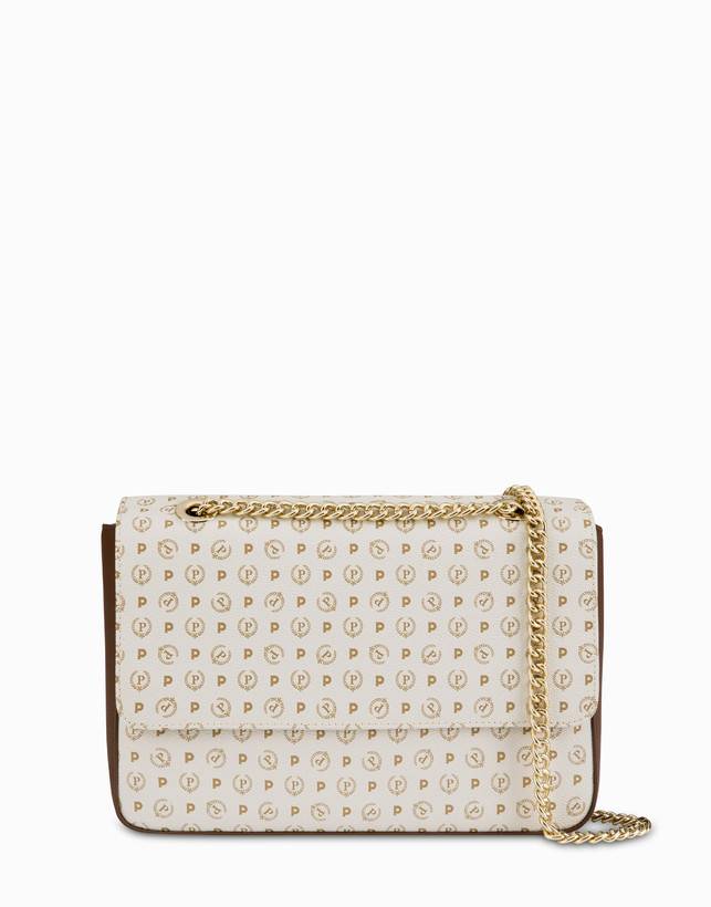 Pollini Borsa A Spalla Con Catena Heritage Logo Classic Avorio/marrone