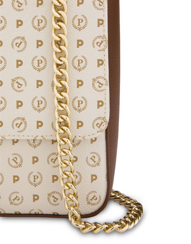 Pollini Borsa A Spalla Con Catena Heritage Logo Classic Avorio/marrone Spedizione gratuita