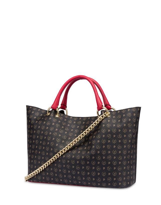 Pollini Borsa Doppio Manico In Pvc Heritage Logo Classic Nero/lacca Flash Sale