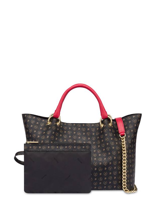 Pollini Borsa Doppio Manico In Pvc Heritage Logo Classic Nero/lacca Flash Sale