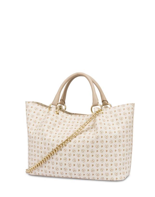 Pollini Borsa Doppio Manico In Pvc Heritage Logo Classic Avorio/ghiaccio Fornitura limitata