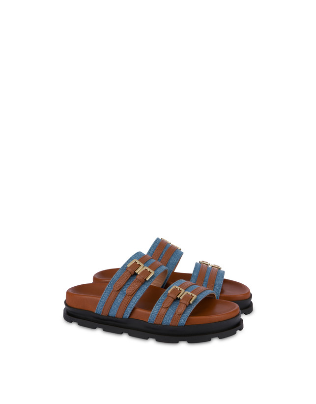 Pollini Ciabatte In Tessuto Denim E Vitello Nikki Denim/wood Offerta Giorno del Papà