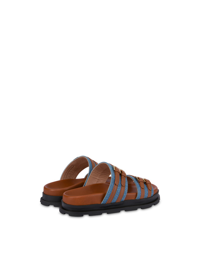 Pollini Ciabatte In Tessuto Denim E Vitello Nikki Denim/wood Offerta Giorno del Papà