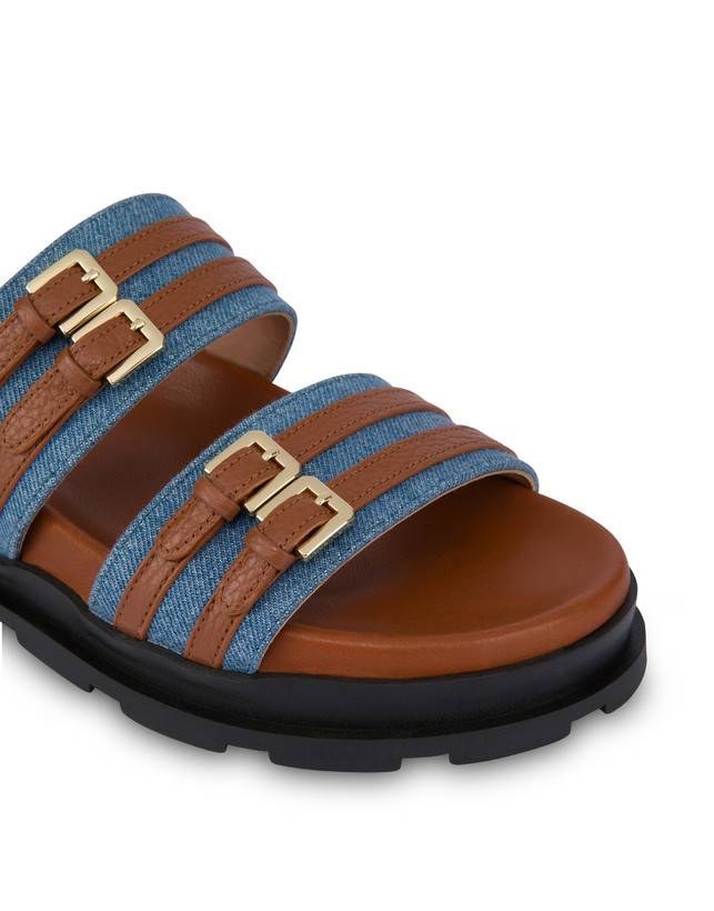 Pollini Ciabatte In Tessuto Denim E Vitello Nikki Denim/wood Offerta Giorno del Papà