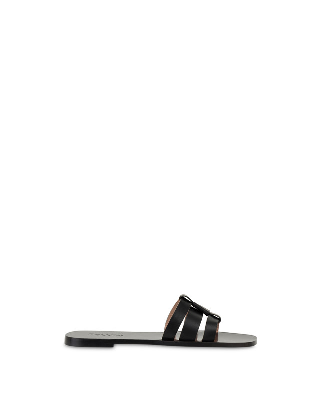 Pollini Sandali Flat In Vacchetta Sahara Nero Online Outlet