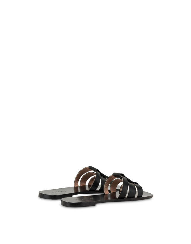 Pollini Sandali Flat In Vacchetta Sahara Nero Online Outlet