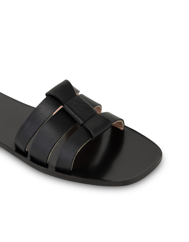 Pollini Sandali Flat In Vacchetta Sahara Nero Online Outlet