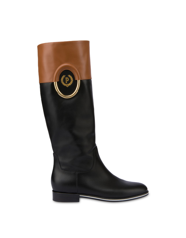 Pollini Stivali In Vitello Bicolor Wonder Nero/toffee Bestseller