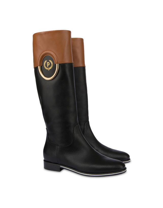 Pollini Stivali In Vitello Bicolor Wonder Nero/toffee Bestseller