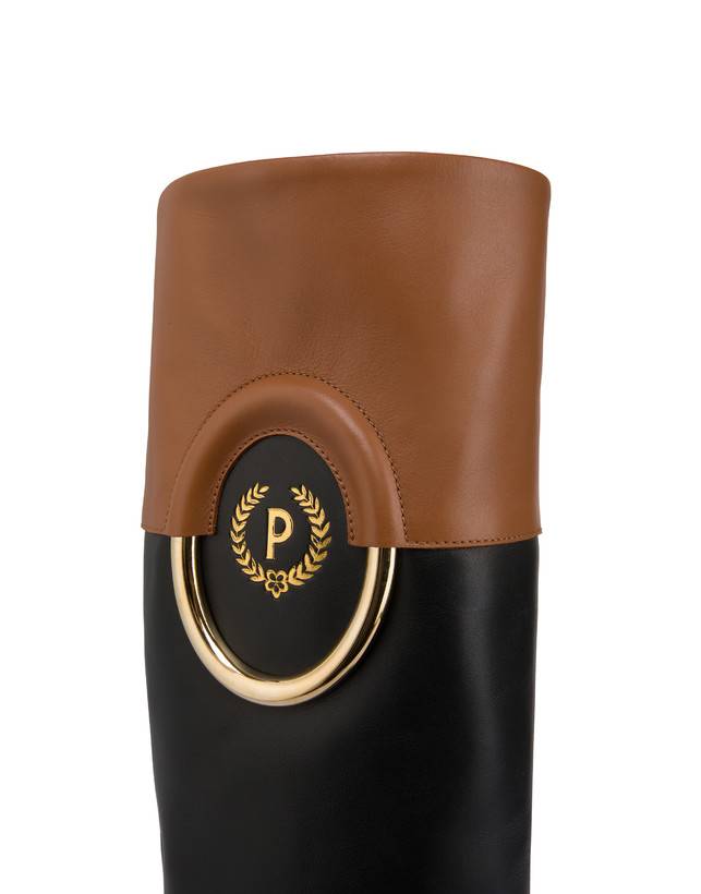 Pollini Stivali In Vitello Bicolor Wonder Nero/toffee Bestseller